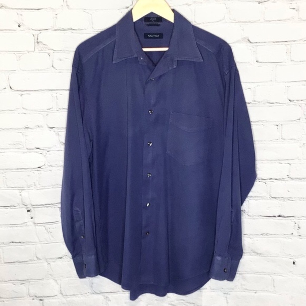 Nautica Blue Custom Dyed Cotton Casual Long Sleeve Button Up Shirt Large